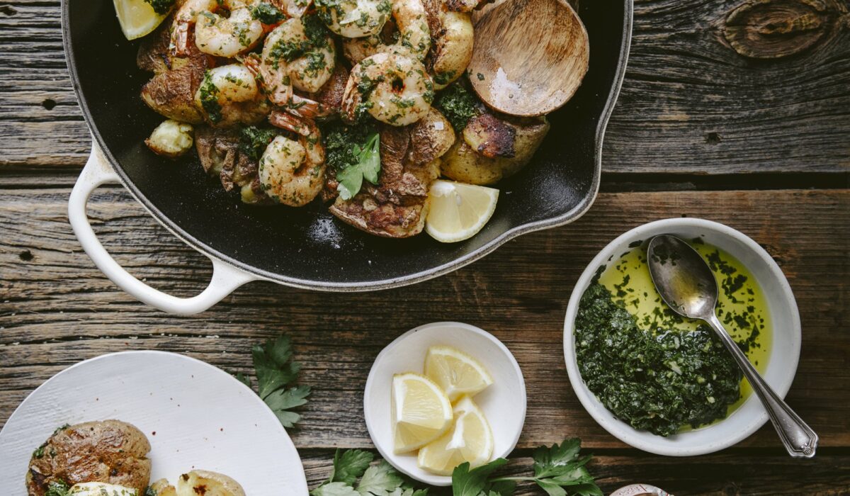 crevettes chimichuri présentation en tablée