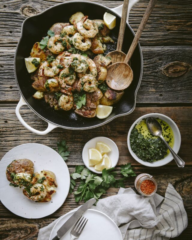 crevettes chimichuri présentation en tablée