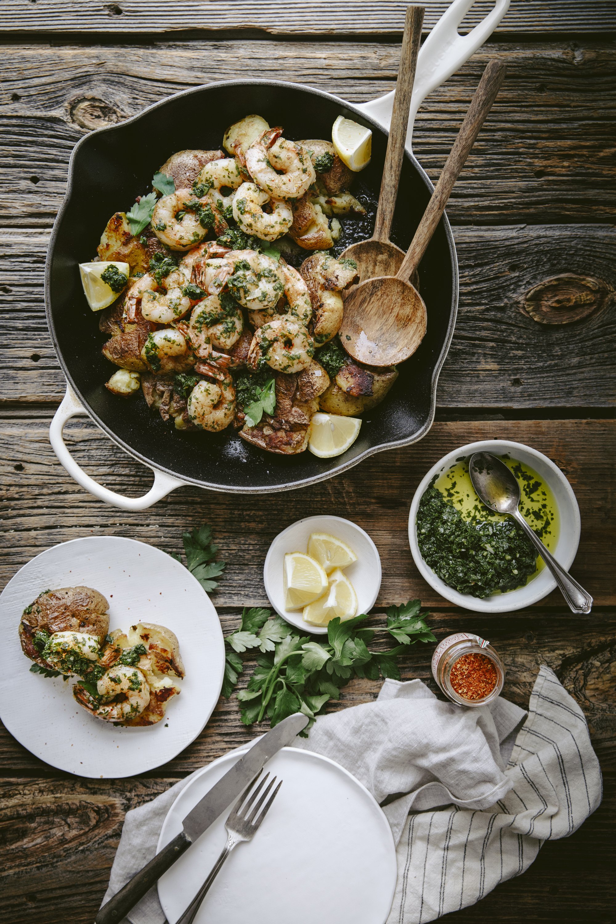 crevettes chimichuri présentation en tablée