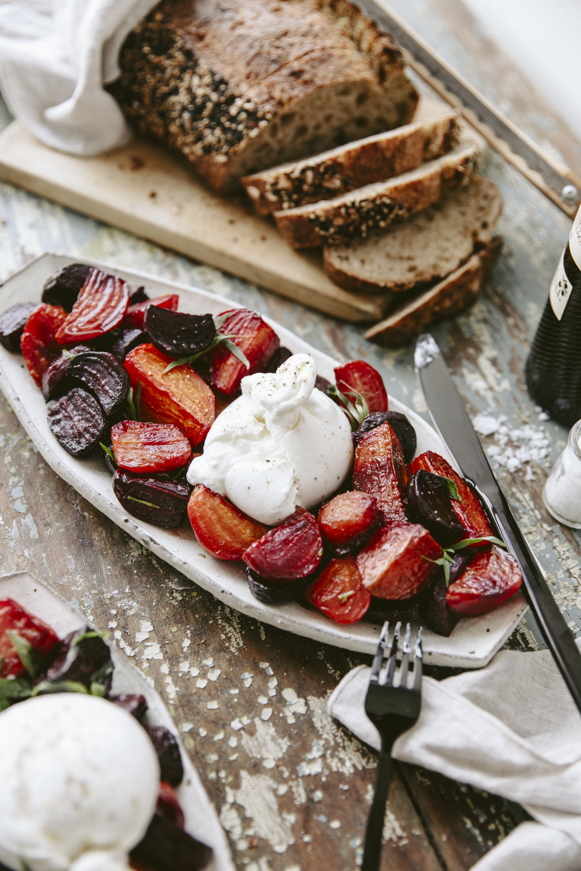 Salade de betteraves roties et burrata