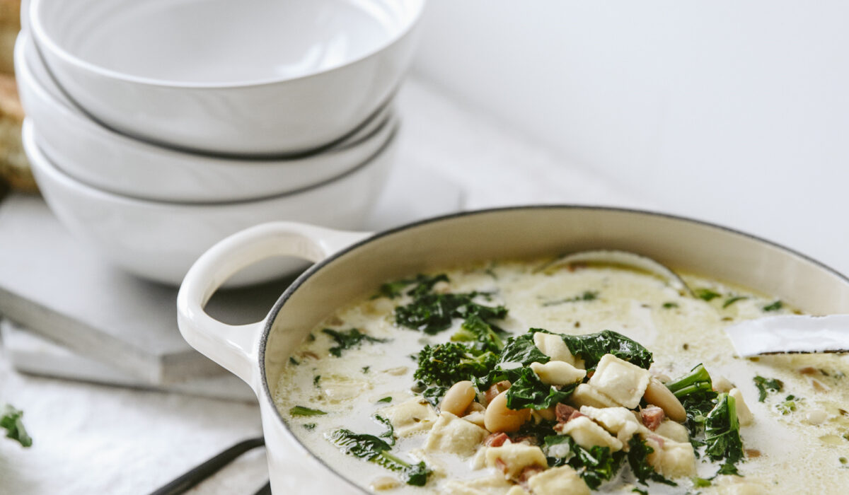Soupe repas ravioli pancetta
