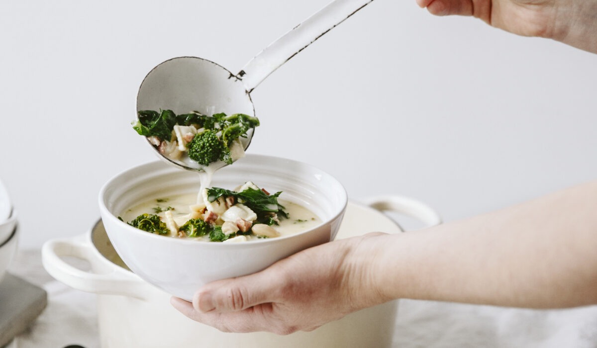 Soupe repas ravioli pancetta