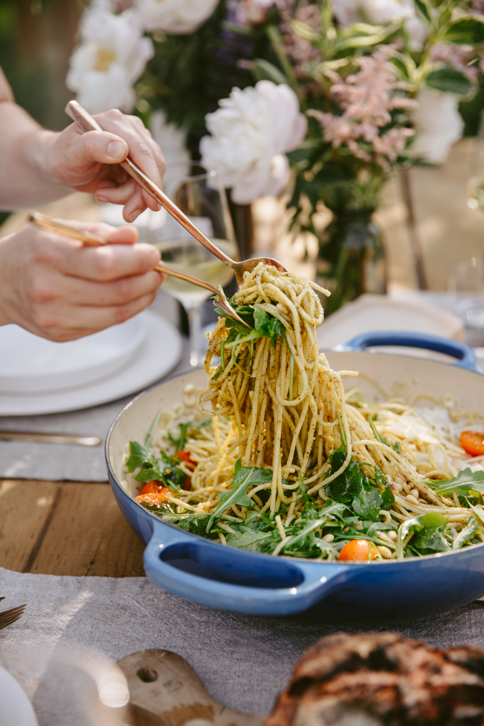 Spaghetti pesto roquette
