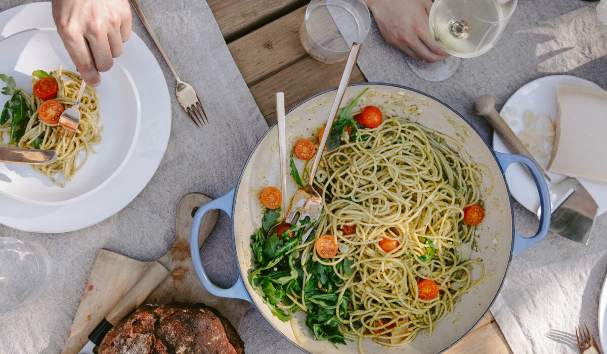 Spaghetti pesto roquette